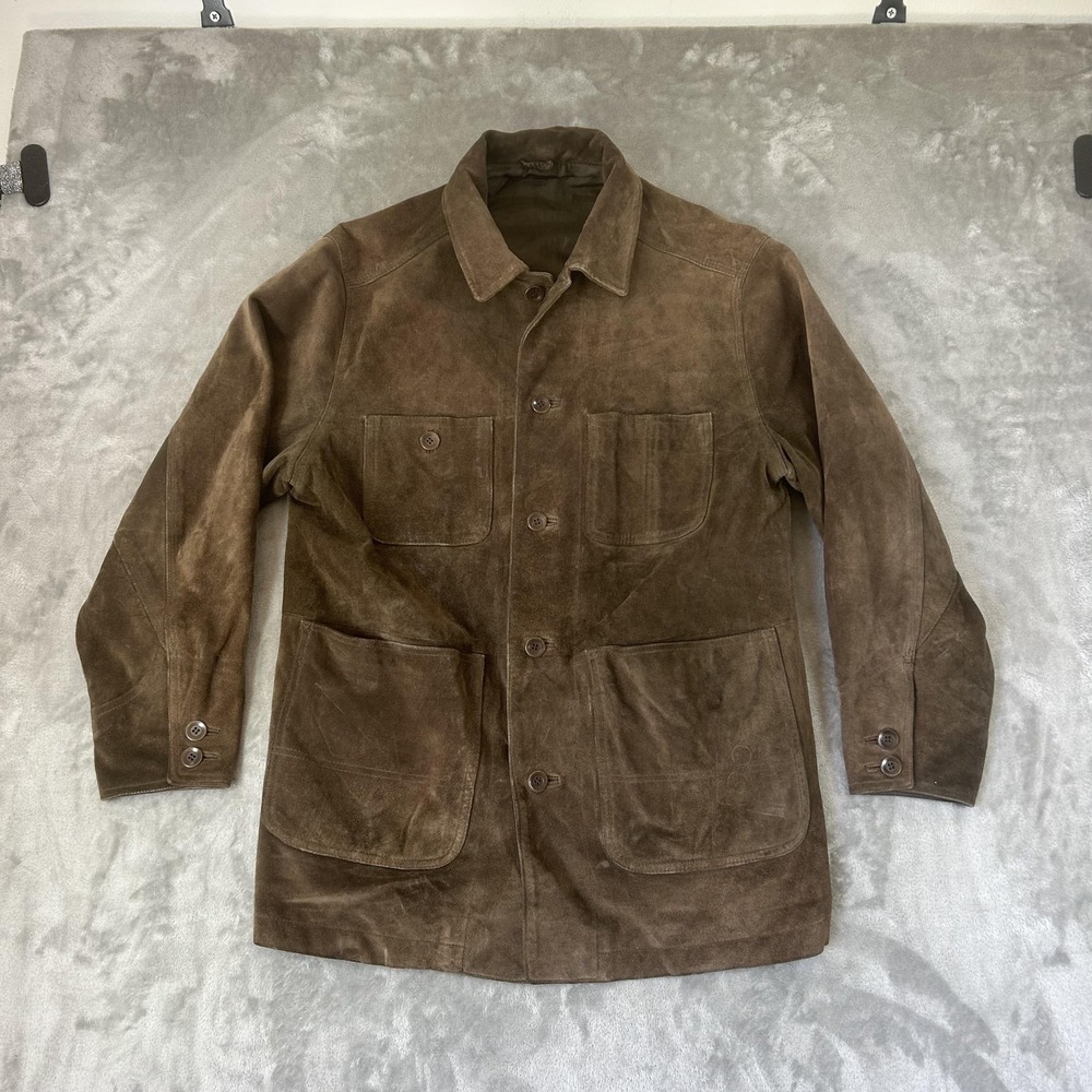 Gap Coat Mens Small Brown Suede Leather Overcoat Button Front Pockets Casual